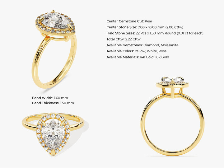 2.0CT Pear Cut Halo Lab Grown Diamond Engagement Ring For Her