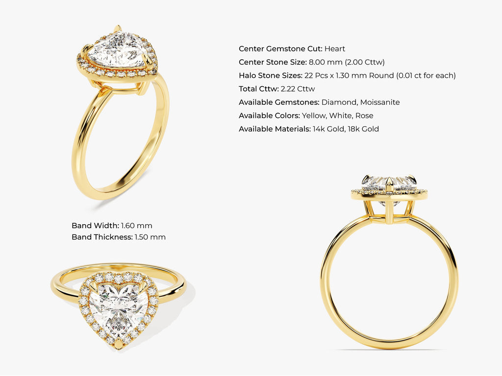 2.0CT Heart Cut Halo Lab Grown Diamond Engagement Ring For Women