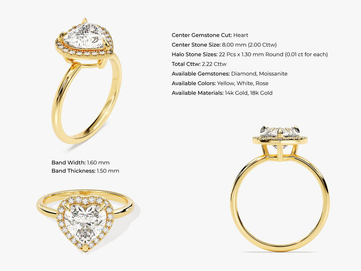 2.0CT Heart Cut Halo Lab Grown Diamond Engagement Ring For Women