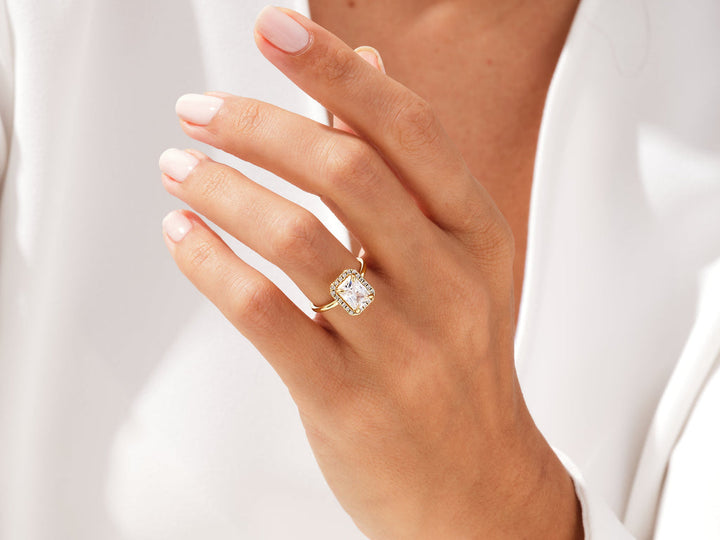 2.0CT Radiant Lab Grown Diamond Halo Engagement Ring Anniversary Gift
