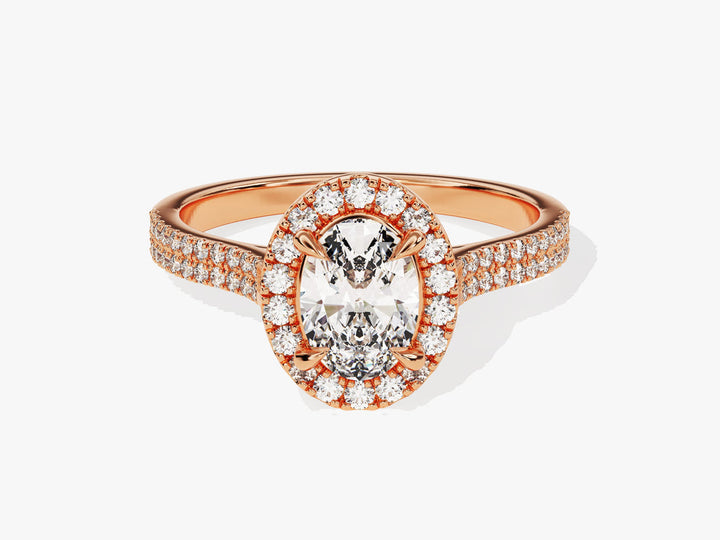 1.0CT Double Pave Oval Halo Lab Grown Diamond Engagement Ring For Women