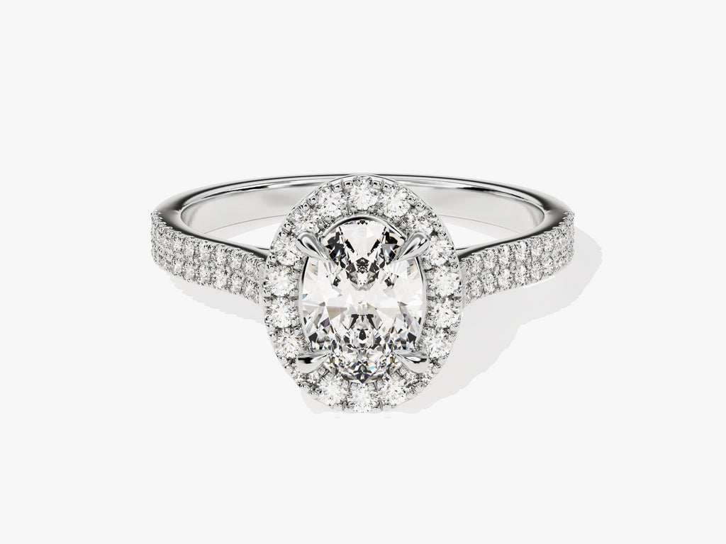 1.0CT Double Pave Oval Halo Lab Grown Diamond Engagement Ring For Women