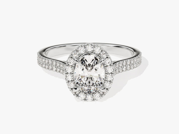 1.0CT Double Pave Oval Halo Lab Grown Diamond Engagement Ring For Women