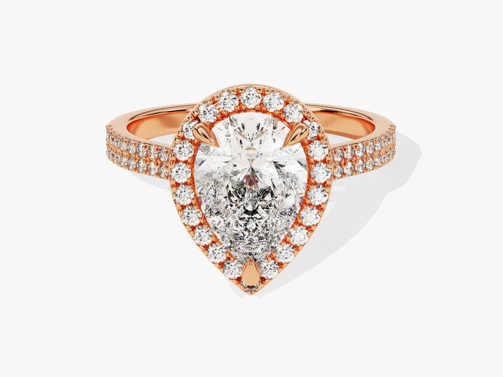 2.0CT Double Pave Pear Halo Lab Grown Diamond Engagement Ring For Women