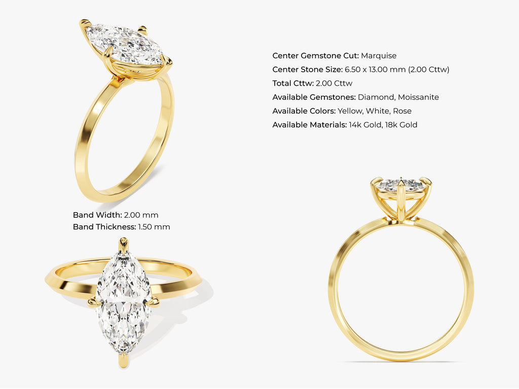 2.0CT Marquise Knife Edge Lab Grown Diamond Engagement Ring For Women