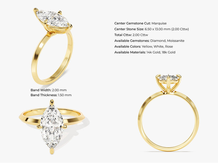 2.0CT Marquise Knife Edge Lab Grown Diamond Engagement Ring For Women