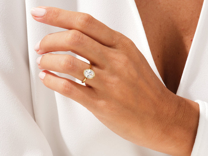 2.0CT Oval Cut Bezel Lab Grown Diamond Engagement Ring For Women