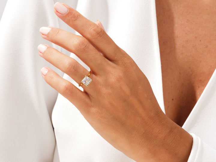 2.0CT Princess Lab Grown Diamond Bezel Engagement Ring For Women