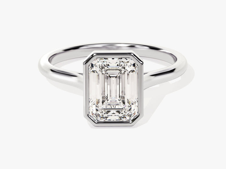 2.0CT Emerald Cut Bezel Lab Grown Diamond Engagement Ring For Her, Minimalist Wedding Ring