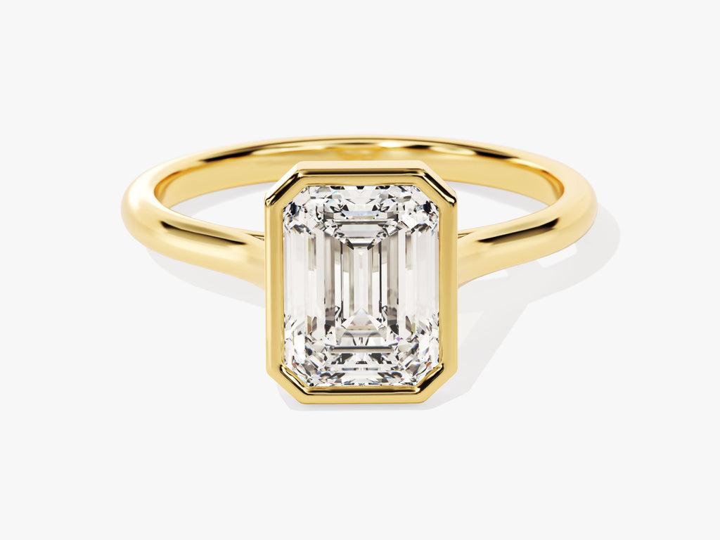 2.0CT Emerald Cut Bezel Lab Grown Diamond Engagement Ring For Her, Minimalist Wedding Ring