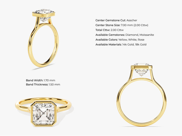 2.0CT Asscher Cut Bezel Lab Grown Diamond Engagement Ring For Women