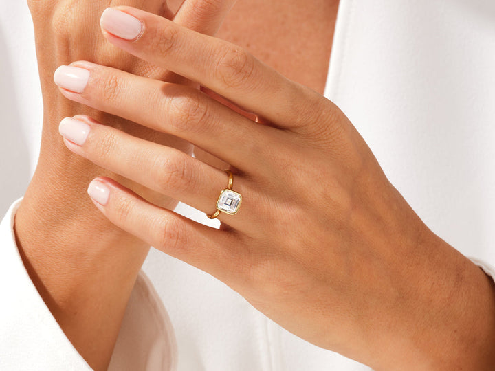 2.0CT Asscher Cut Bezel Lab Grown Diamond Engagement Ring For Women