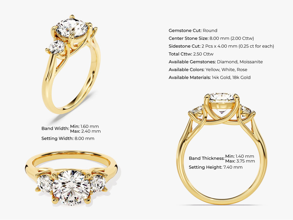 2.50CT Round Lab Grown Diamond 3 Stone Engagement Ring Trilogy Engagement Ring