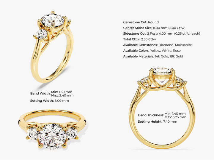 2.50CT Round Lab Grown Diamond 3 Stone Engagement Ring Trilogy Engagement Ring
