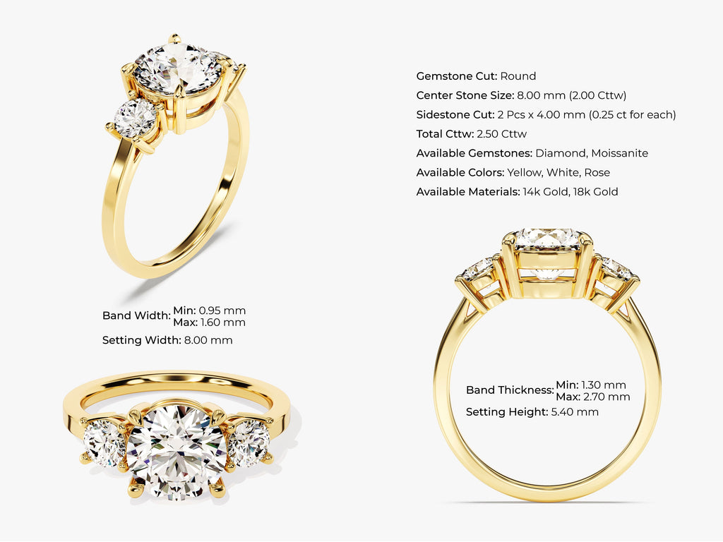 2.50CT Round Lab Grown Diamond 3 Stone Engagement Ring For Her