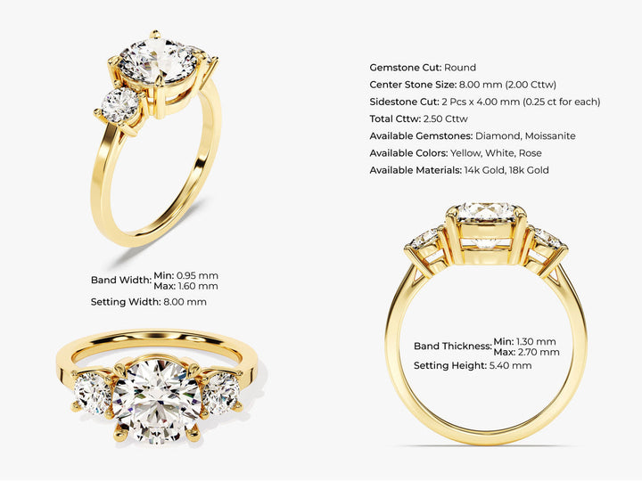 2.50CT Round Lab Grown Diamond 3 Stone Engagement Ring For Her