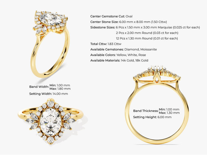 1.50CT Oval Lab Grown Diamond Cluster Engagement Ring For Her