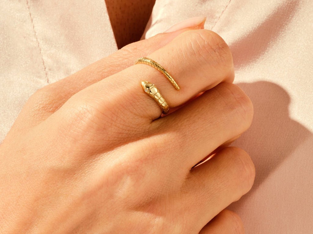 Minimalist Snake Ring with Diamonds For Women - Doozy Diamonds