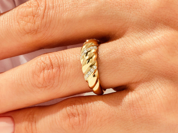 Pave Round Lab Diamond Croissant Ring For Women