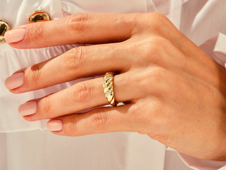 Pave Round Lab Diamond Croissant Ring For Women