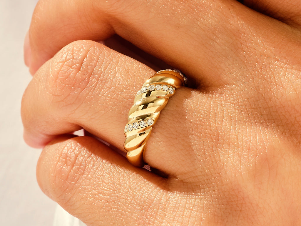 Pave Round Lab Diamond Croissant Ring For Women