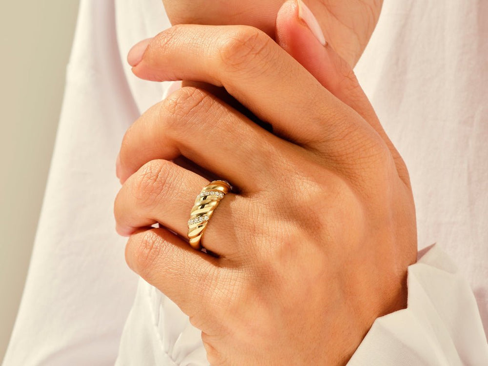 Pave Round Lab Diamond Croissant Ring For Women - Doozy Diamonds