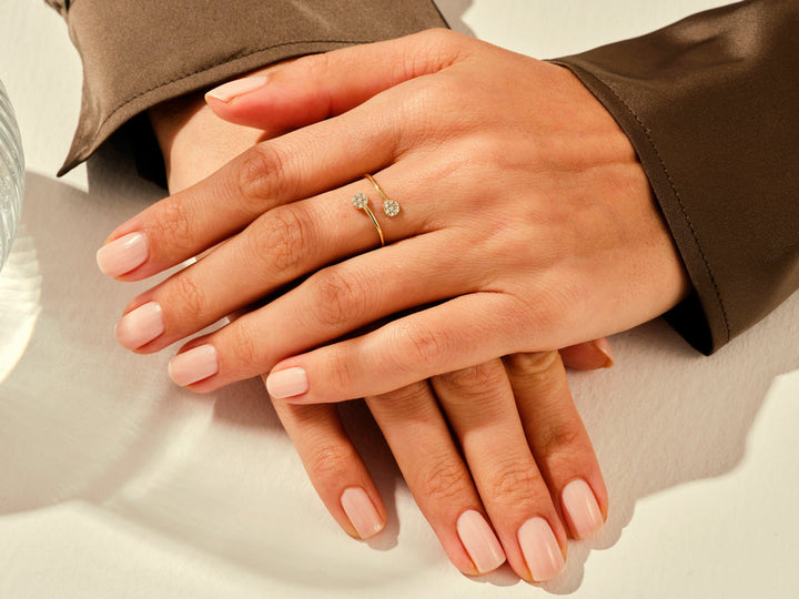 Round Flower Diamond Bypass Engagement Ring