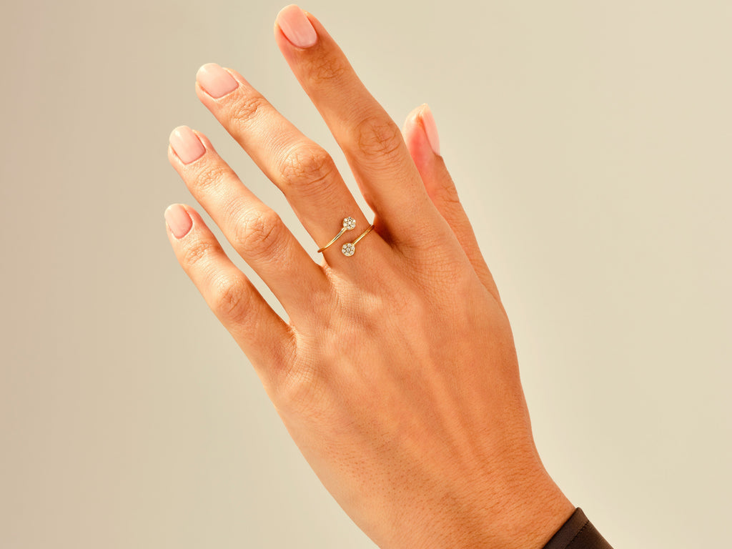 Round Flower Diamond Bypass Engagement Ring