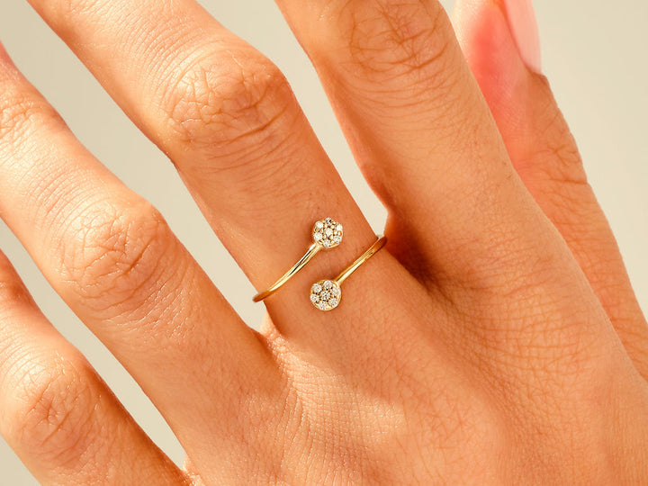 Round Flower Diamond Bypass Engagement Ring
