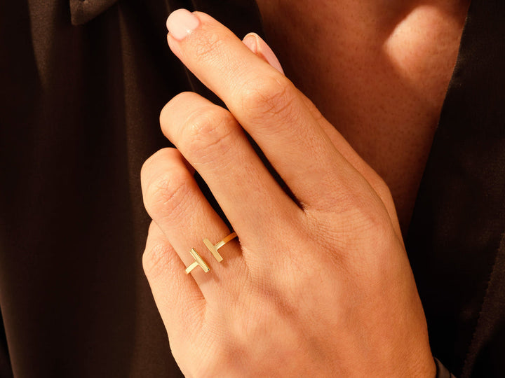 14k Solid Gold Open T Ring For Women