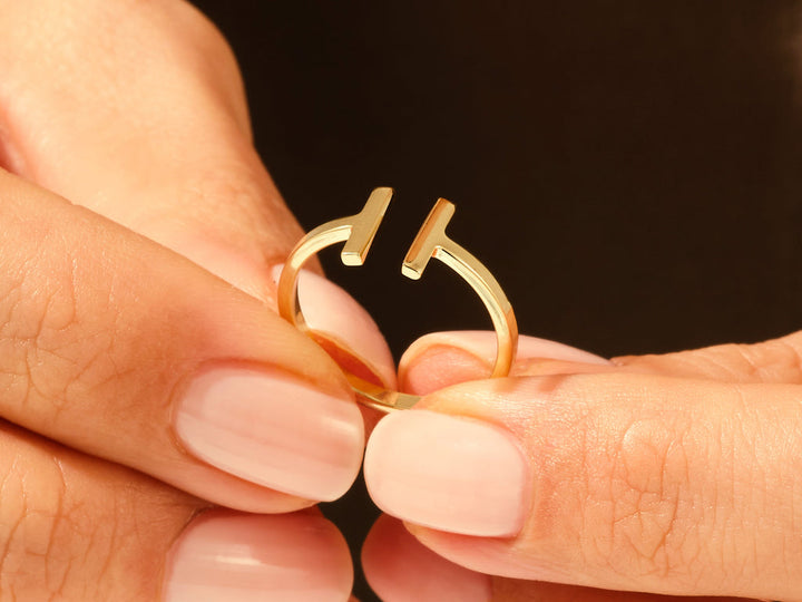 14k Solid Gold Open T Ring For Women