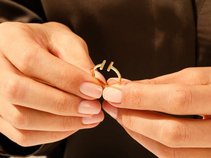 14k Solid Gold Open T Ring For Women
