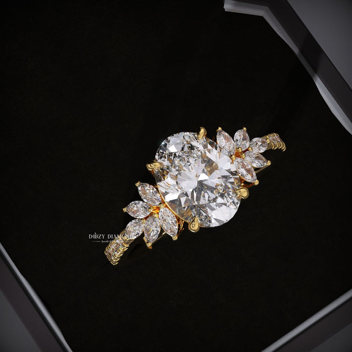 Oval Lab Grown Diamond
Cluster Engagement Ring
E Color Diamond Ring
VS2 Clarity Lab Diamond