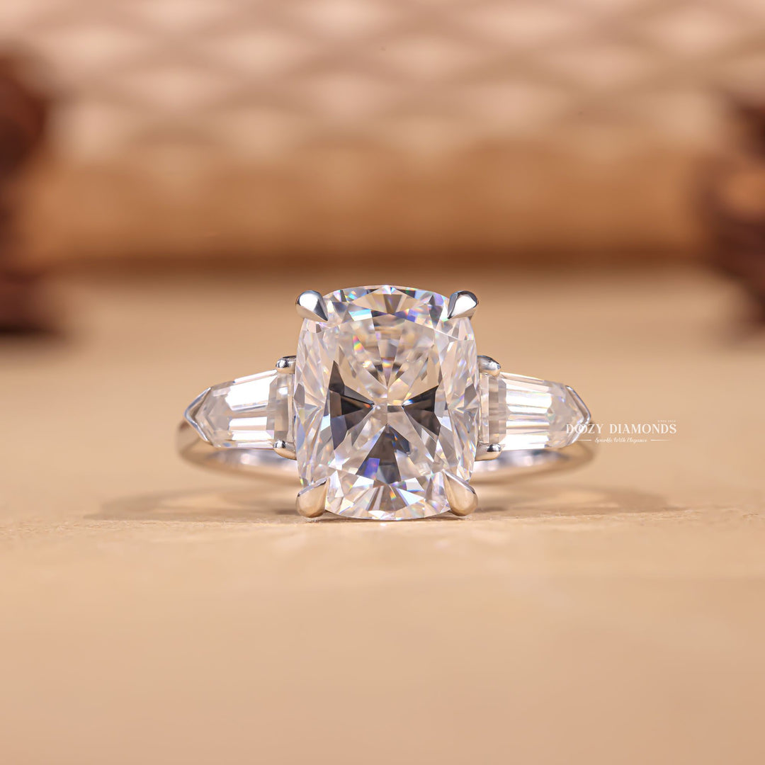 wedding proposal ring, fine jewelry ring, handcrafted engagement ring, cushion center stone ring, side stone engagement ring, past present future ring, statement engagement ring, oversized diamond ring, timeless engagement ring, elegant diamond ring, modern bridal ring,