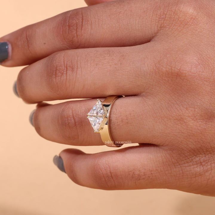 Trillion Cut Lab Grown Toi et Moi Diamond E/VS1 Cigar Engagement Ring - Doozy Diamonds
