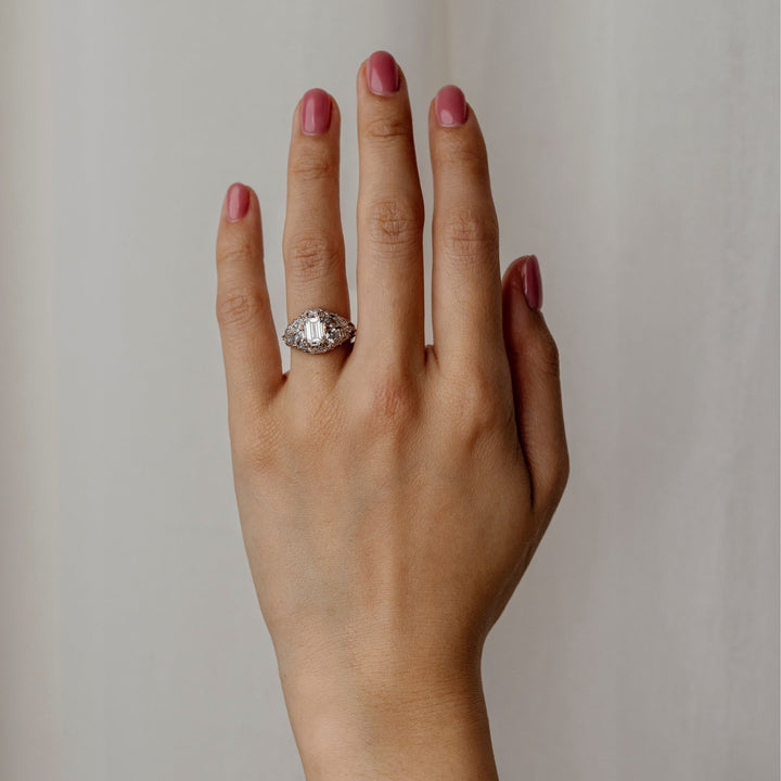 1.0CT-2.0CT Emerald Cut Lab Grown Diamond Cluster Engagement Ring
