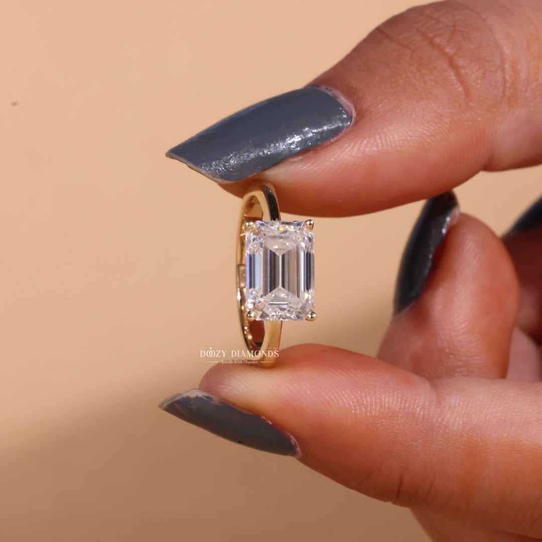 3.0CT - 4.0CT East West Emerald Cut F/VS2 Lab Grown Diamond Engagement Ring - Doozy Diamonds