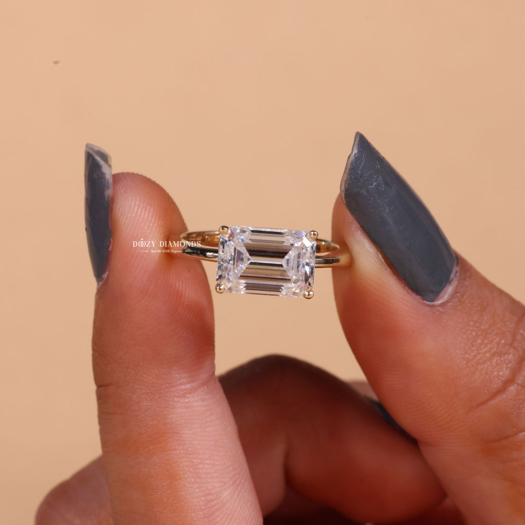 3.0CT - 4.0CT East West Emerald Cut F/VS2 Lab Grown Diamond Engagement Ring - Doozy Diamonds