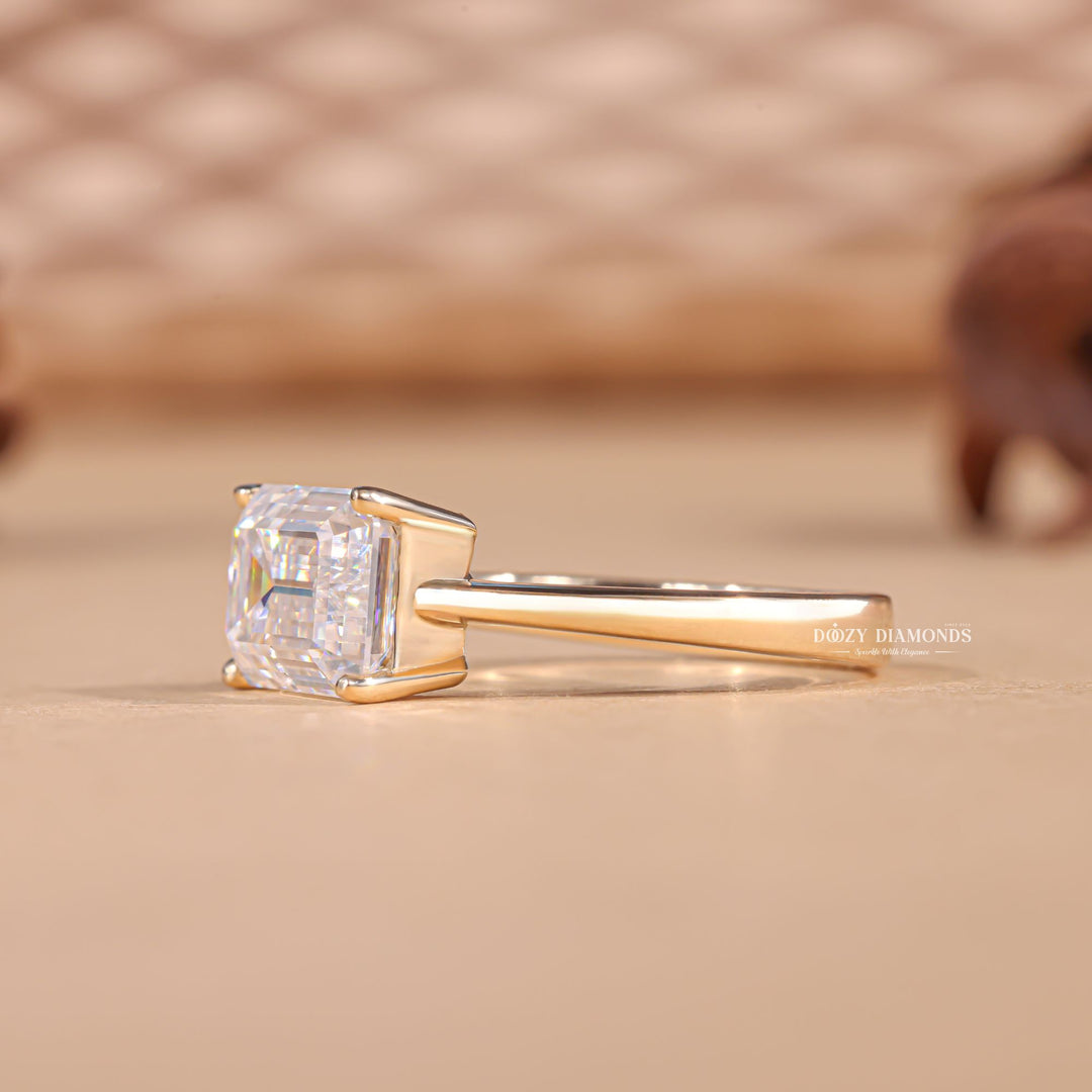 East-West moissanite engagement ring, East-West ring in 14K gold, Buy oval East-West diamond ring, Emerald cut East-West diamond ring,