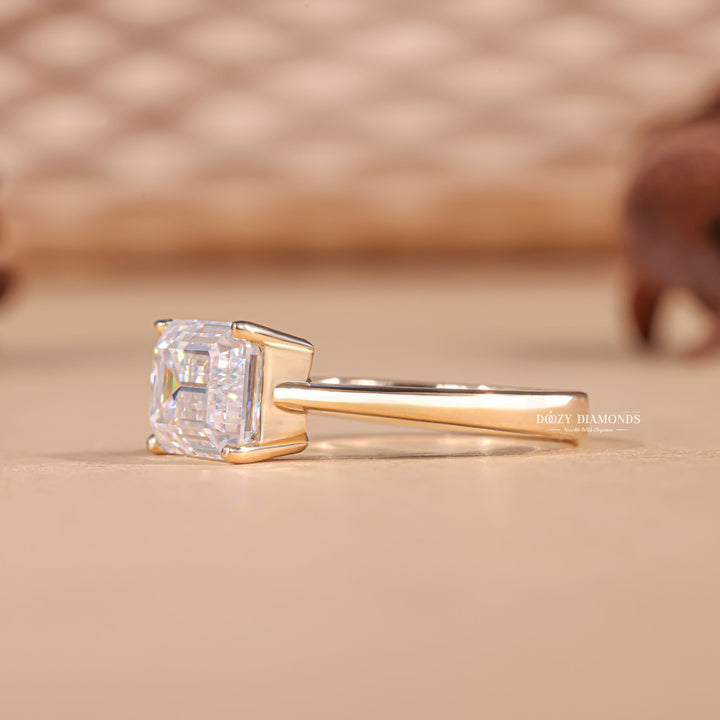 East-West moissanite engagement ring, East-West ring in 14K gold, Buy oval East-West diamond ring, Emerald cut East-West diamond ring,