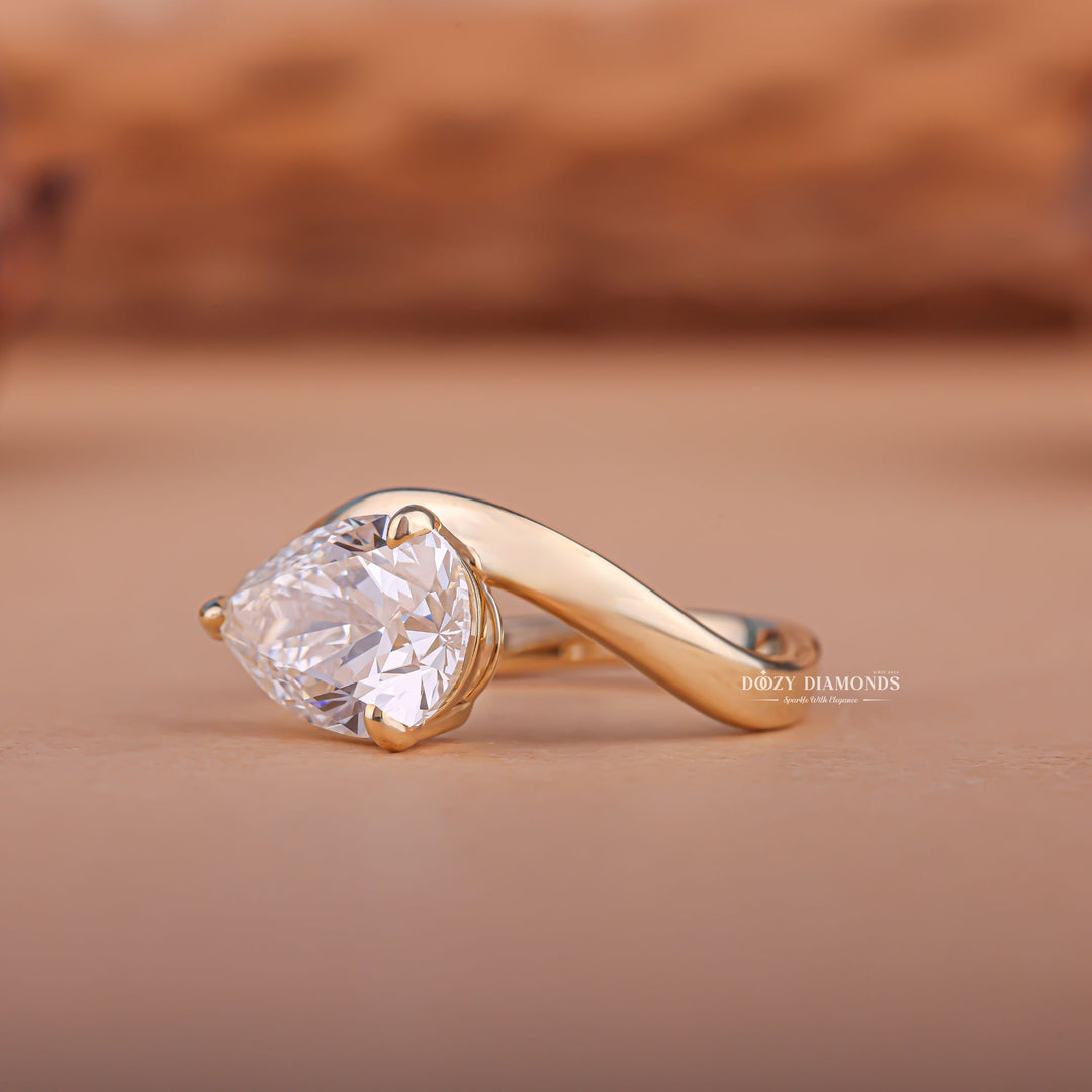 East-West moissanite engagement ring, East-West ring in 14K gold, Buy oval East-West diamond ring,