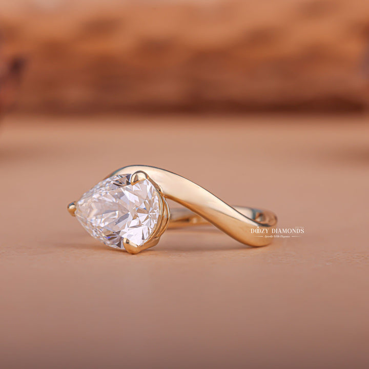 East-West moissanite engagement ring, East-West ring in 14K gold, Buy oval East-West diamond ring,