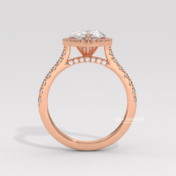 Classic pear engagement ring
Unique pear engagement ring
Diamond halo setting
Pave setting pear ring