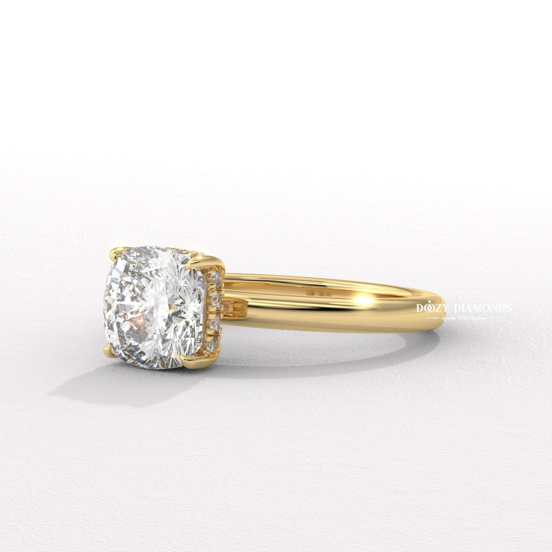 Ethical engagement ring
Sustainable diamond ring
Cushion diamond hidden halo ring