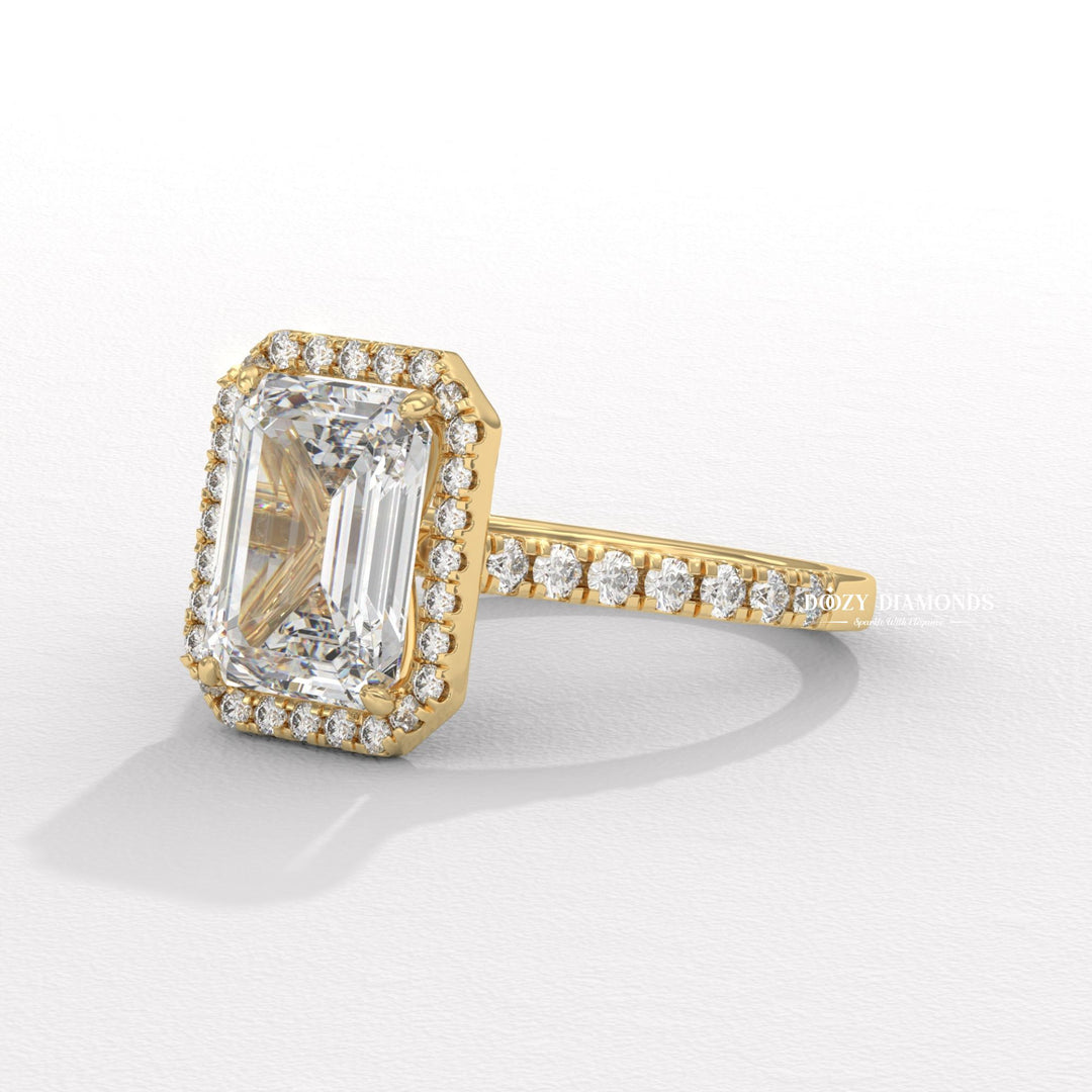 Emerald cut diamond
Emerald cut halo setting
Emerald cut pave setting
Emerald halo pave ring
Rectangular diamond ring