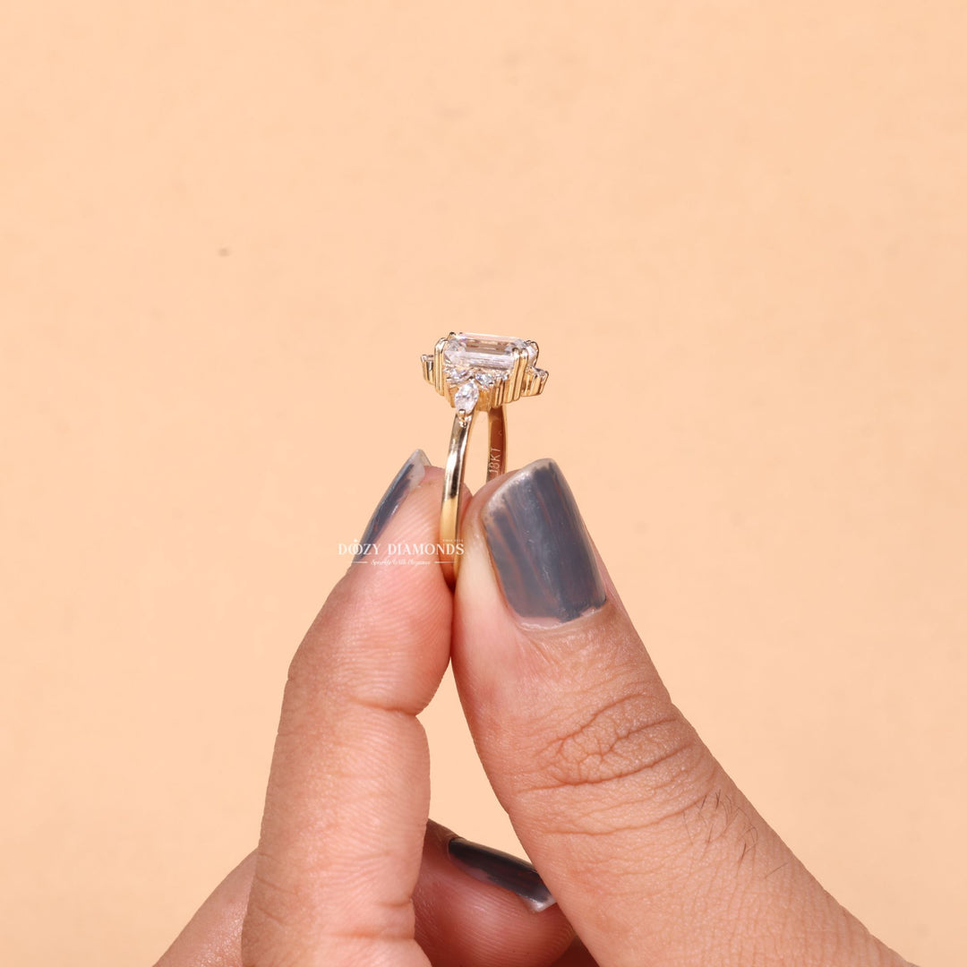 1.50CT - 2.50CT Emerald Cut E/VS1 Lab Grown Diamond Cluster Engagement Ring - Doozy Diamonds