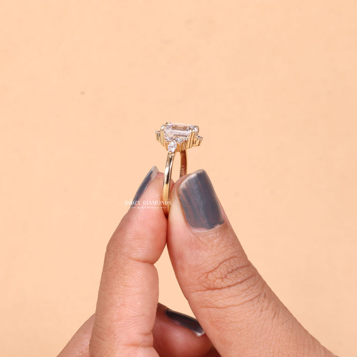 1.50CT - 2.50CT Emerald Cut E/VS1 Lab Grown Diamond Cluster Engagement Ring - Doozy Diamonds