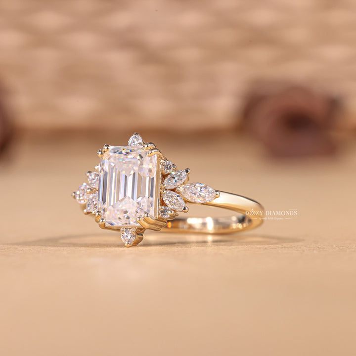 Emerald exclusive engagement ring, Emerald engraved engagement ring, Emerald halo diamond engagement ring, Emerald solitaire diamond engagement ring, 