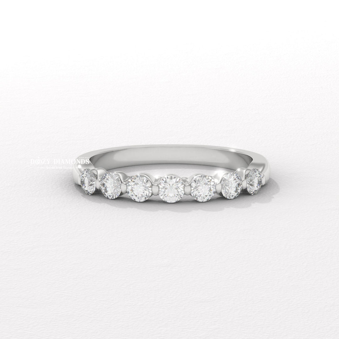 2.0 MM Round Lab Grown Diamond Floating Bubble Half Eternity Band, Stackable Wedding Band