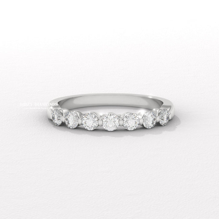 2.0 MM Round Lab Grown Diamond Floating Bubble Half Eternity Band, Stackable Wedding Band